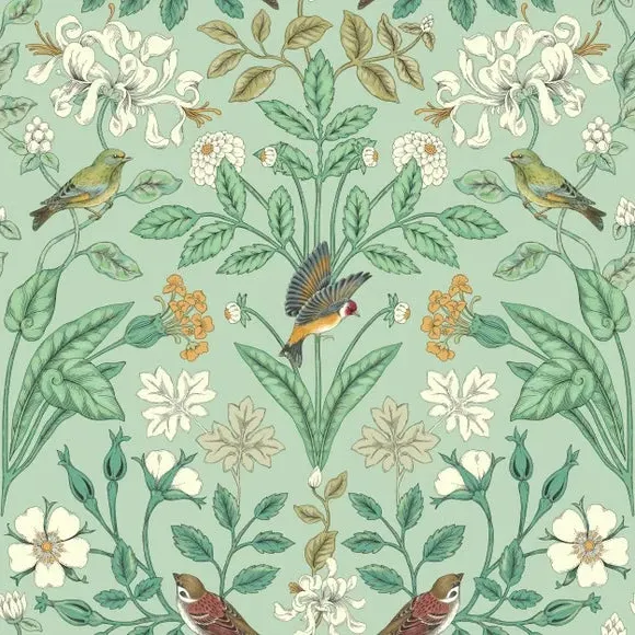 Garden Birds Matte Wallpaper - Sage