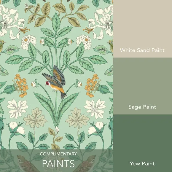 Garden Birds Matte Wallpaper - Sage