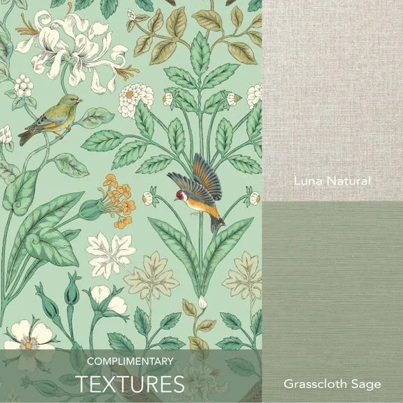 Garden Birds Matte Wallpaper - Sage
