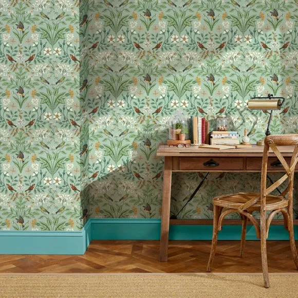 Garden Birds Matte Wallpaper - Sage image