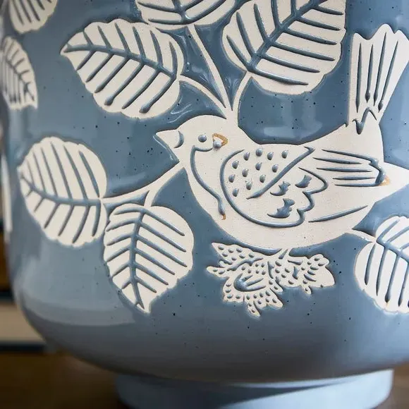 House Sparrow Plant Pot - Blue, Ceramic