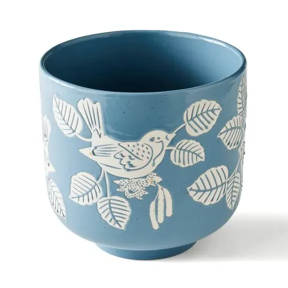 House Sparrow Plant Pot - Blue, Ceramic
