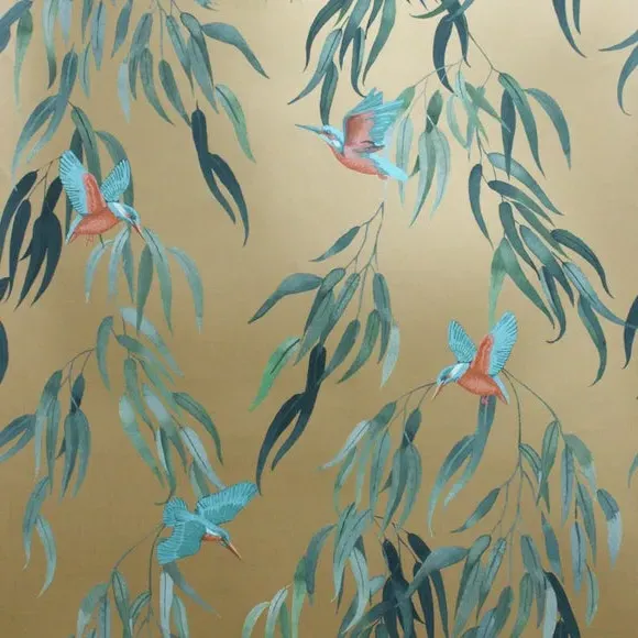 Kingfisher Wallpaper with Smooth Finish - Gold