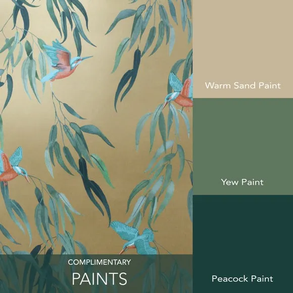 Kingfisher Wallpaper with Smooth Finish - Gold