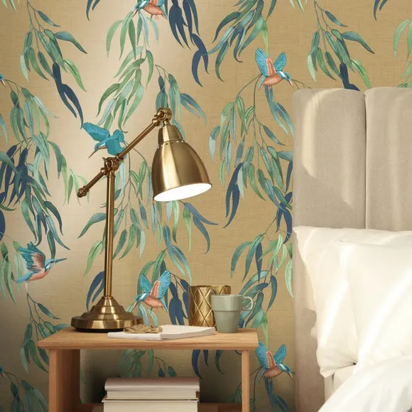 Kingfisher Wallpaper with Smooth Finish - Gold