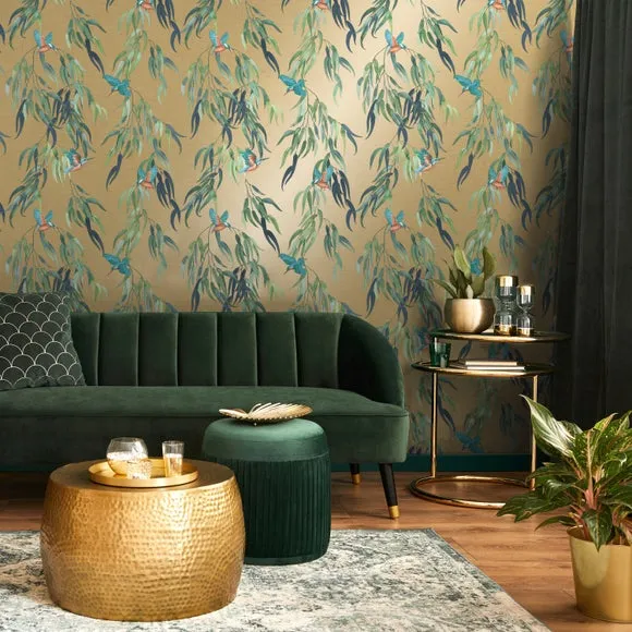 Kingfisher Wallpaper with Smooth Finish - Gold