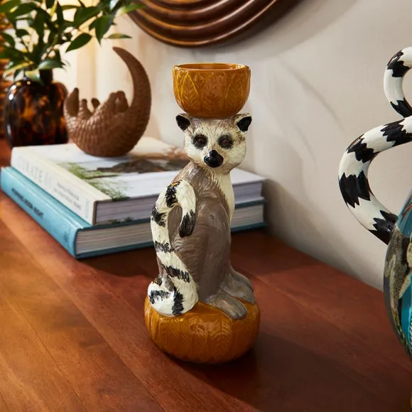 Lemur Candlestick Holder - Multicolor, Ceramic