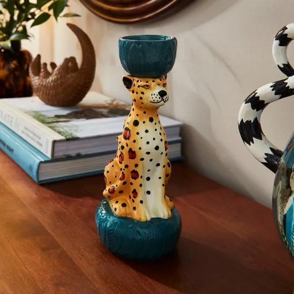Leopard Candlestick Holder - Multicolor, Ceramic