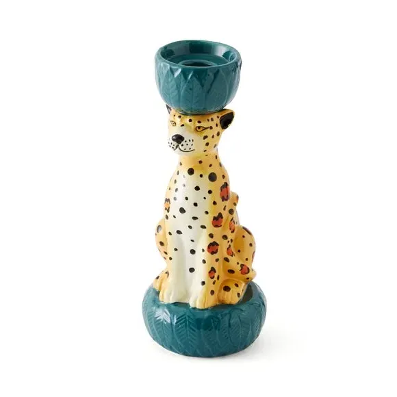 Leopard Candlestick Holder - Multicolor, Ceramic