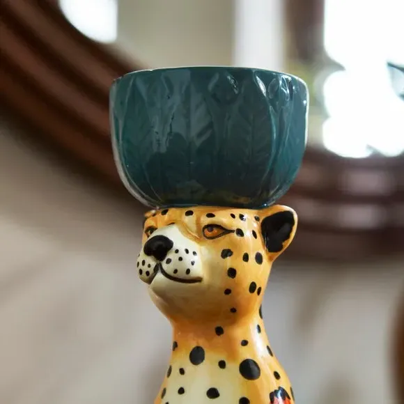 Leopard Candlestick Holder - Multicolor, Ceramic