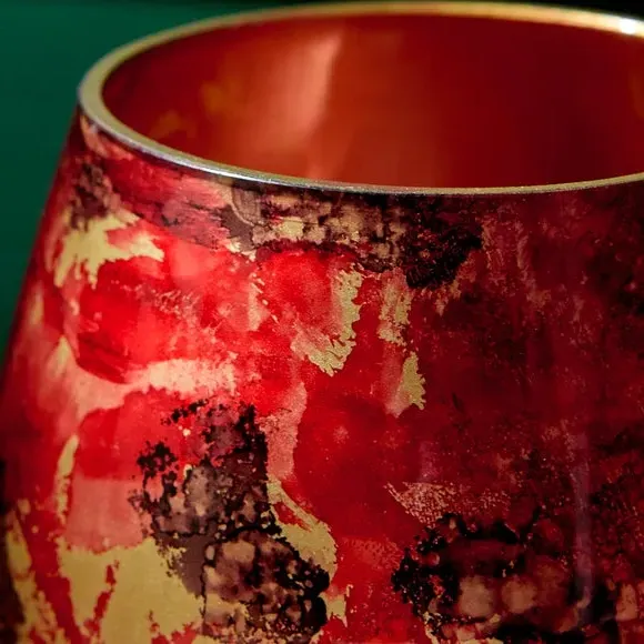 Marble Effect Tealight Holder - Red, Glass