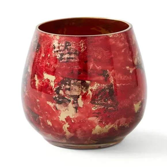 Marble Effect Tealight Holder - Red, Glass