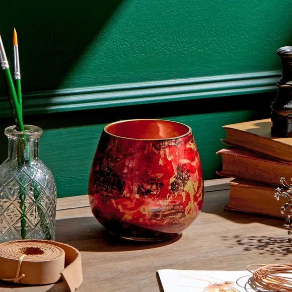 Marble Effect Tealight Holder - Red, Glass image