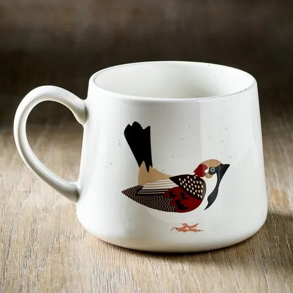 Mug & Coaster Set with Sparrow Design - Cream