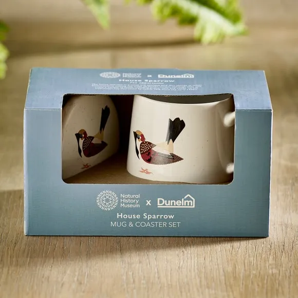 Mug & Coaster Set with Sparrow Design - Cream