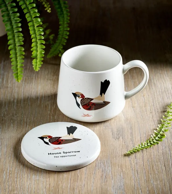 Mug & Coaster Set with Sparrow Design - Cream image