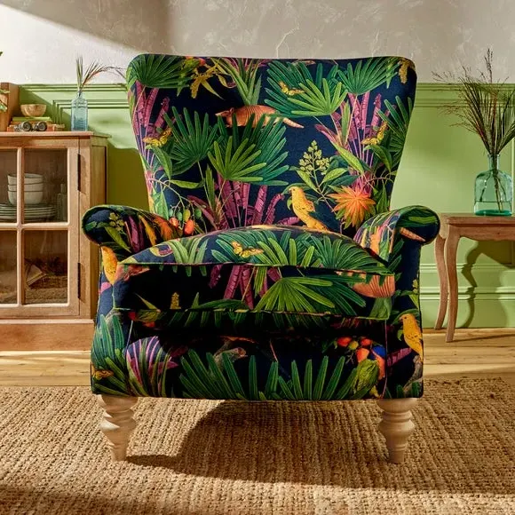 Occasional Armchair with Curved Arms - Tropical Print