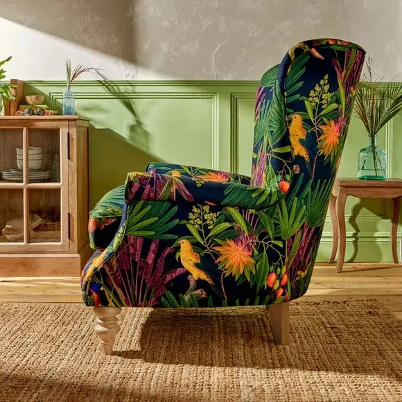 Occasional Armchair with Curved Arms - Tropical Print