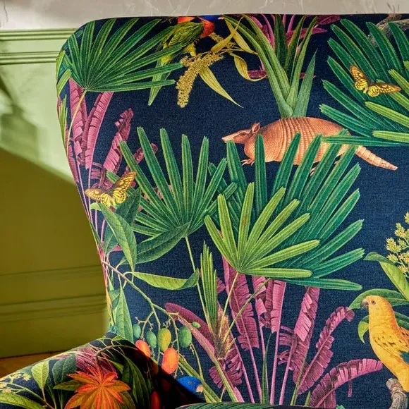 Occasional Armchair with Curved Arms - Tropical Print