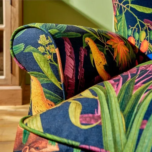 Occasional Armchair with Curved Arms - Tropical Print