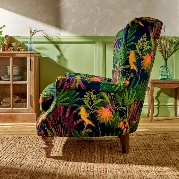 Occasional Armchair with Curved Arms - Tropical Print