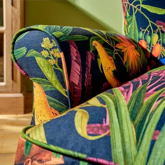 Occasional Armchair with Curved Arms - Tropical Print