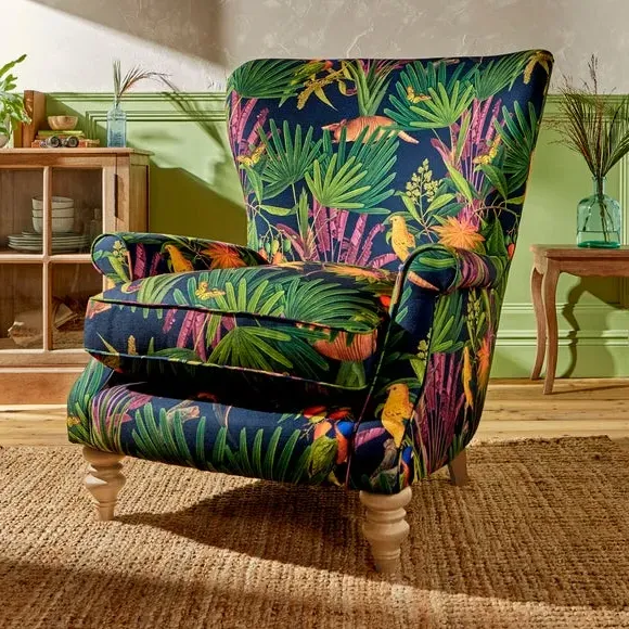 Occasional Armchair with Curved Arms - Tropical Print image