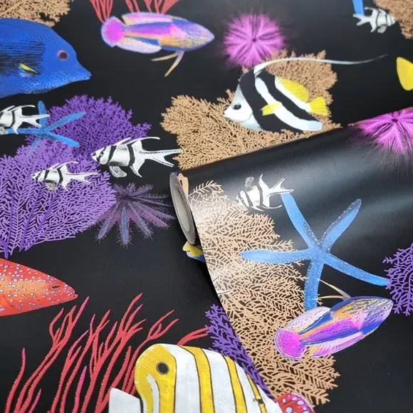 Ocean Reef Wallpaper - Black, Paper