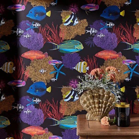 Ocean Reef Wallpaper - Black, Paper image