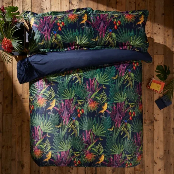 Oxford Pillowcase Botanical Print - Navy, Polyester