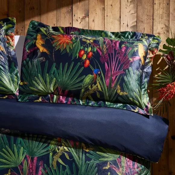 Oxford Pillowcase Botanical Print - Navy, Polyester image