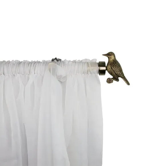 Pair Curtain Finials Pipit Design - Antique Brass