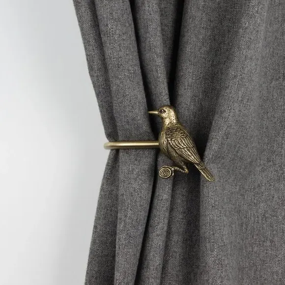 Pair Curtain Holdbacks Bird Design - Antique Brass image