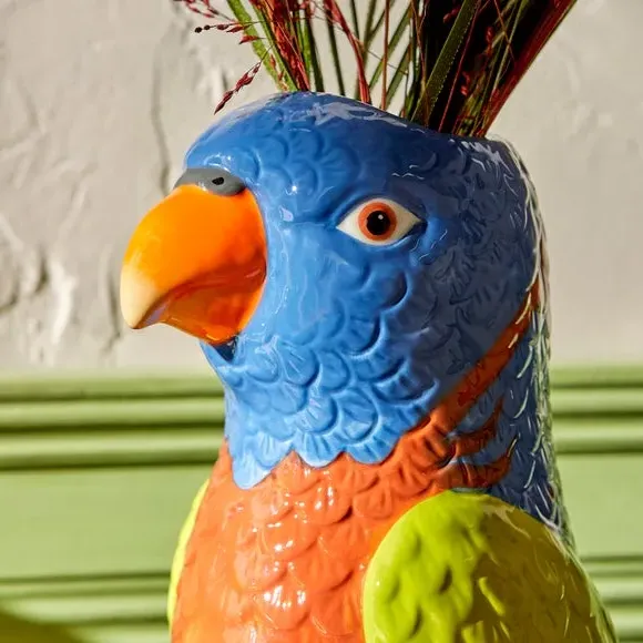 Parrot Ceramic Vase - Multicolor, Ceramic