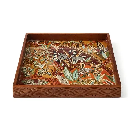 Patterned Decorative Tray - Dark Wood, Mango Wood