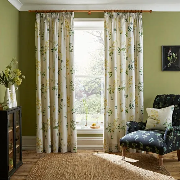 Pencil Pleat Curtains Botanical Print - Ochre