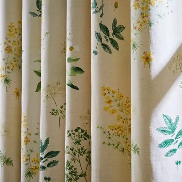 Pencil Pleat Curtains Botanical Print - Ochre