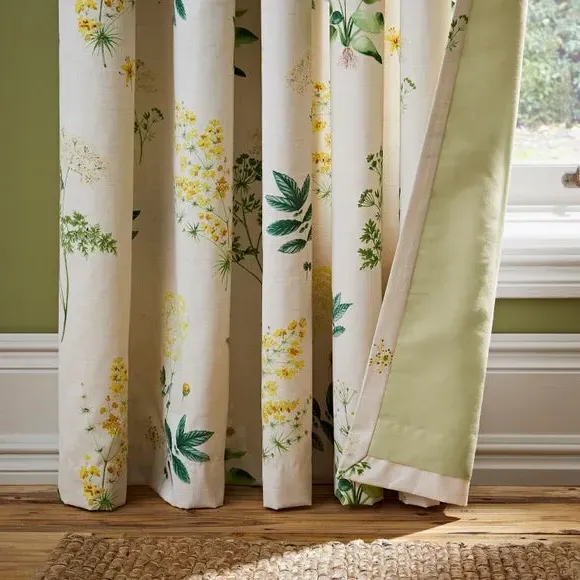 Pencil Pleat Curtains Botanical Print - Ochre