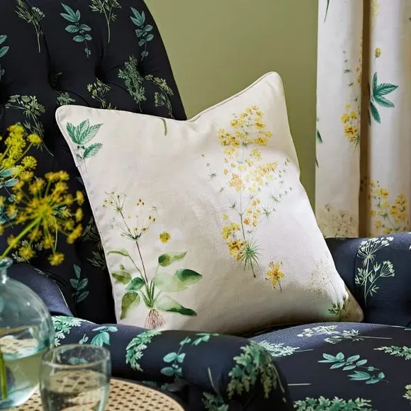 Pencil Pleat Curtains Botanical Print - Ochre