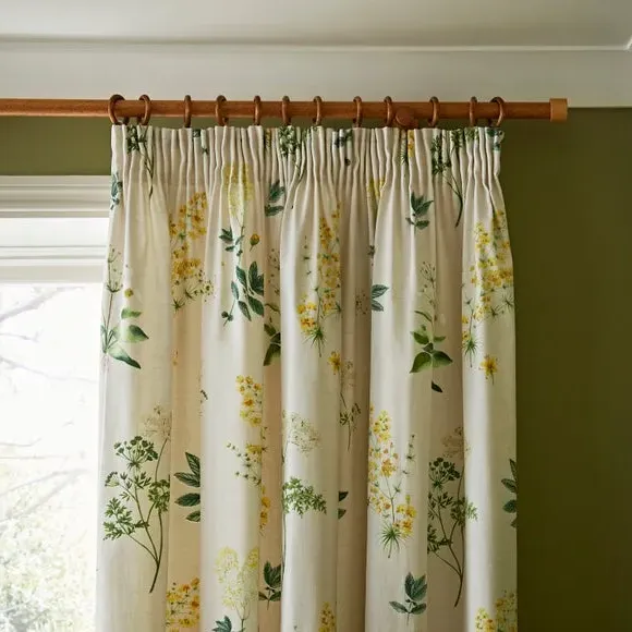 Pencil Pleat Curtains Botanical Print - Ochre