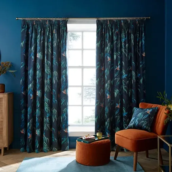 Pencil Pleat Curtains Kingfisher - Peacock, Velour