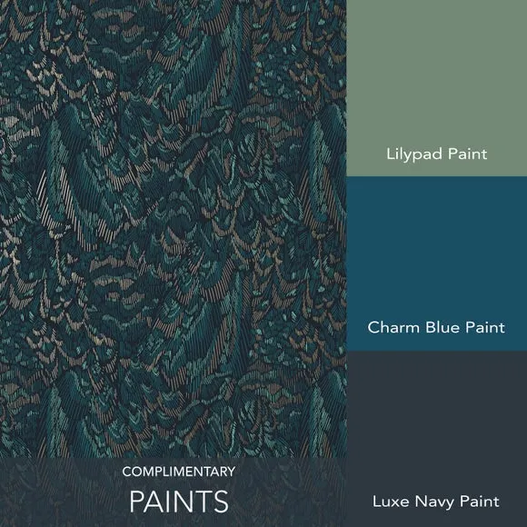 Plume Wallpaper with Feather Design - Blue