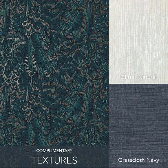 Plume Wallpaper with Feather Design - Blue