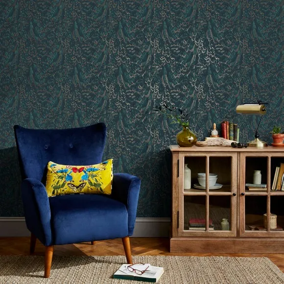 Plume Wallpaper with Feather Design - Blue