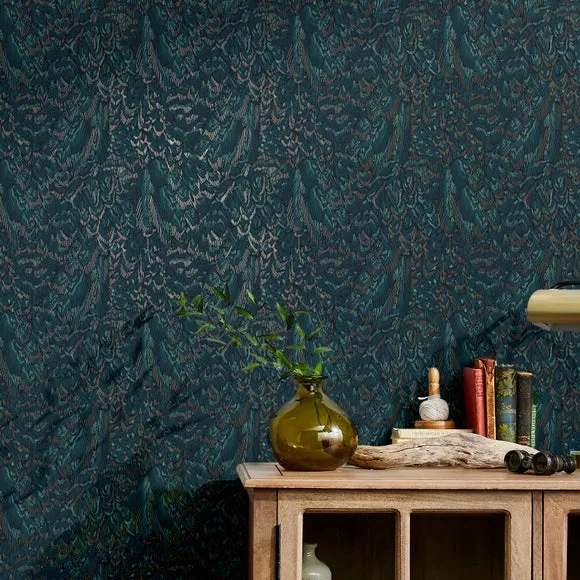 Plume Wallpaper with Feather Design - Blue image
