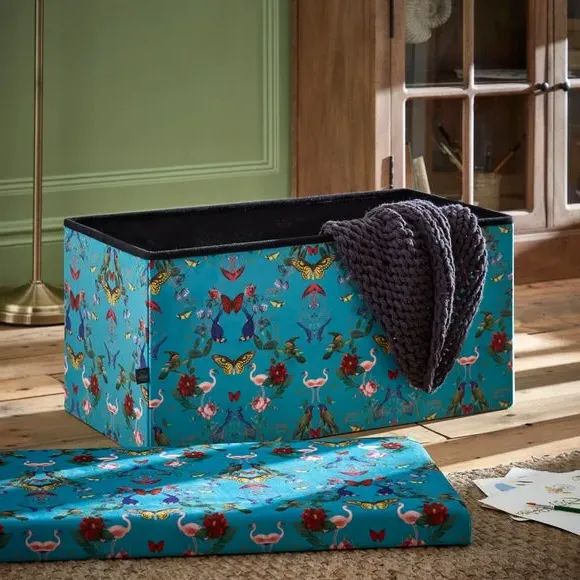 Rectangle Ottoman with Storage - Blue, Velvet