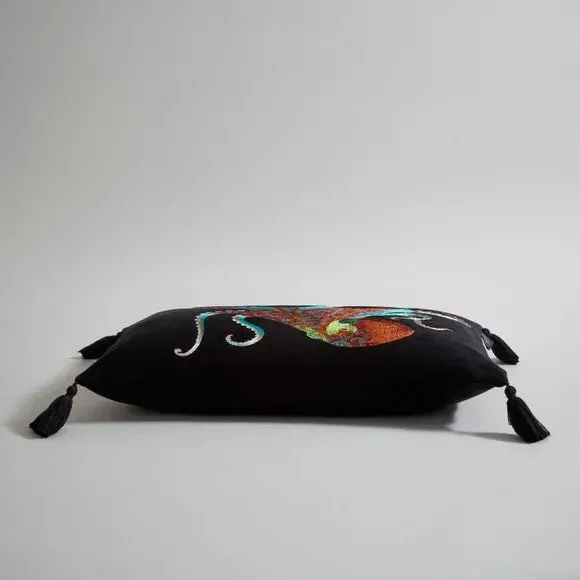 Rectangular Octopus Cushion - Black, Velour