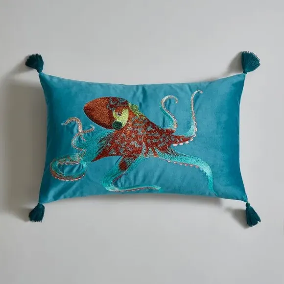 Rectangular Octopus Cushion - Teal, Velour
