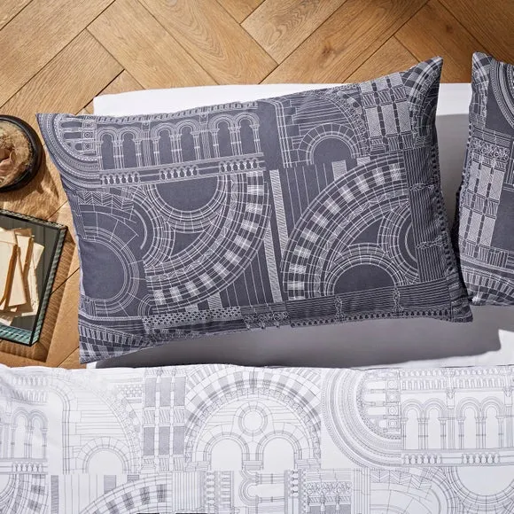 Reversible Duvet Cover Set - Charcoal, Cotton