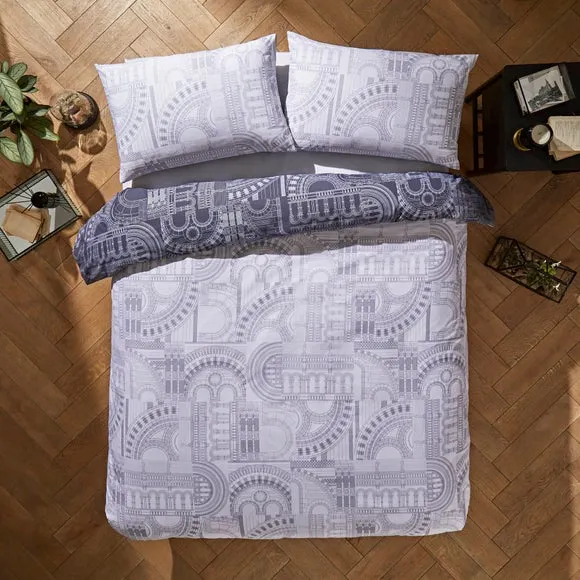 Reversible Duvet Cover Set - Charcoal, Cotton